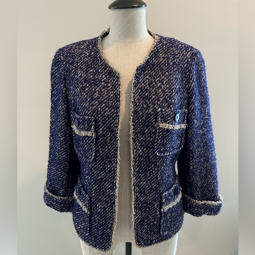 Talbots Purple & Cream Tweed Blazer Jacket Size 12P